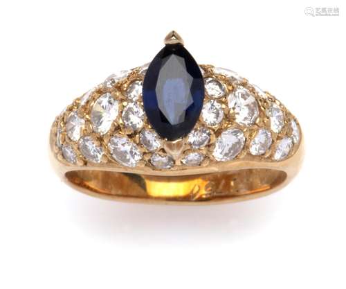 An 18k gold sapphire and diamond ring, by Cartier