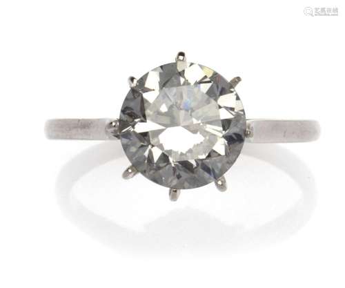 A 14k white gold diamond single stone ring, by Steltman