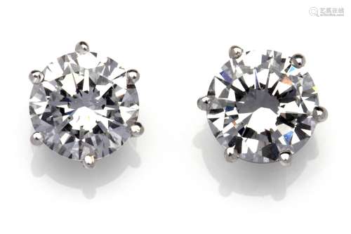 A fine pair of diamond single stone earstuds