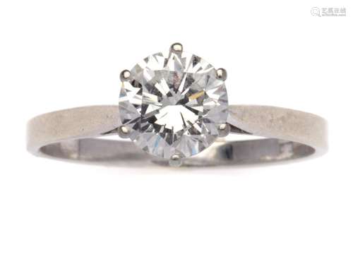 A 14k white gold diamond single stone ring