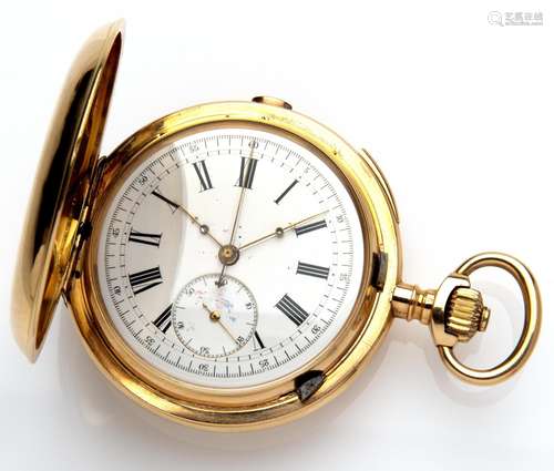 An 18k gold pocketwatch with repetition and chronostop