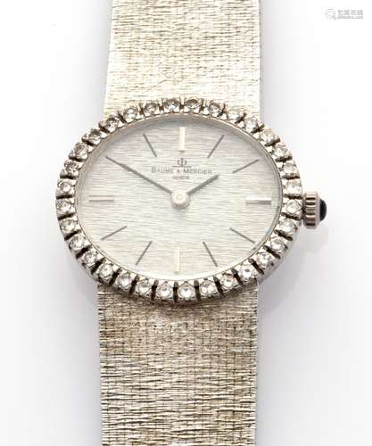 An 18k white gold diamond lady's wristwatch, by Baume &...