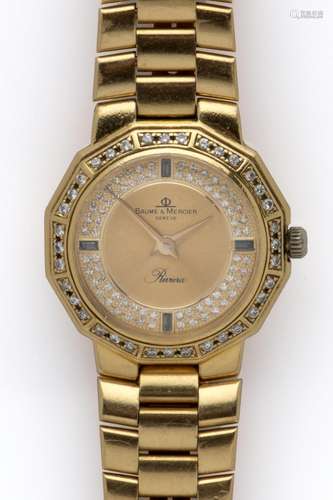 An 18k gold lady's diamond wristwatch, by Baume & M...