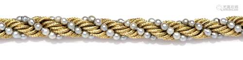 A 14k gold cultured pearl torsade bracelet