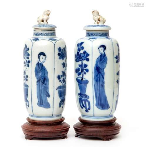 Two blue and white lidded vases