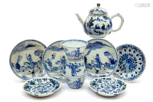 A group of blue and white tea wares