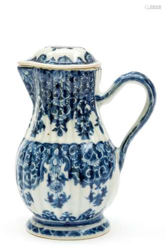 A blue and white pitcher in Delft style