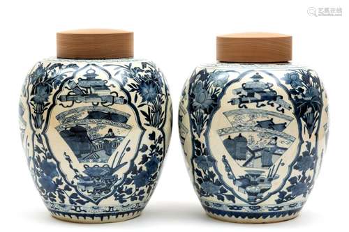 Two blue and white ginger jars