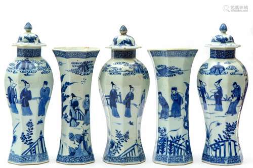 A blue and white five piece garniture set