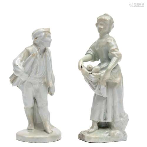 Two white Delft faience figures