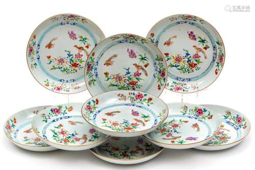 A set of nine famille rose plates