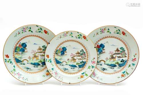 Three famille rose plates