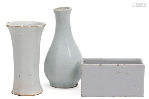 Three white Delft vases