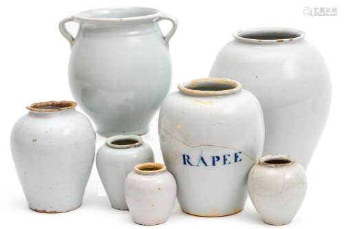 A white Delft group of (tobacco) jars