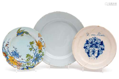 Three tin glazed Delft plates
