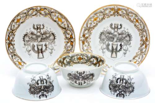 Three Chine-de-Commande cups and two saucers