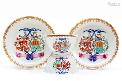 Two famille rose Chinese-de-Commande cups and saucers