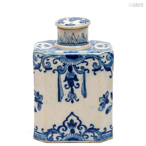 A Delft blue and white tea canister