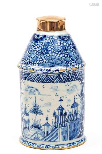 A Delft blue and white tea canister