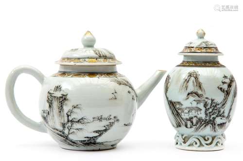 A encre-de-Chine teapot and tea canister