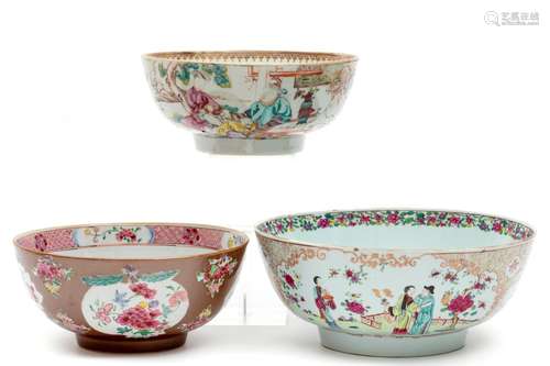 Three large famille rose bowls