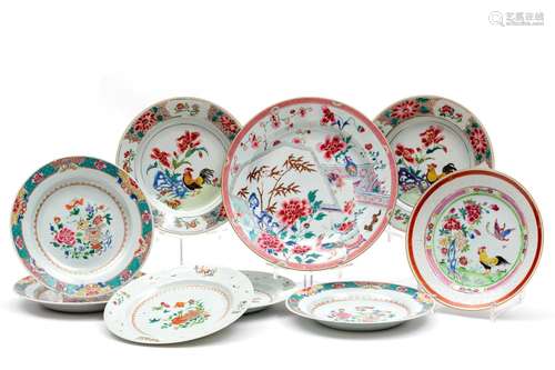 A collection of nine various famille rose plates