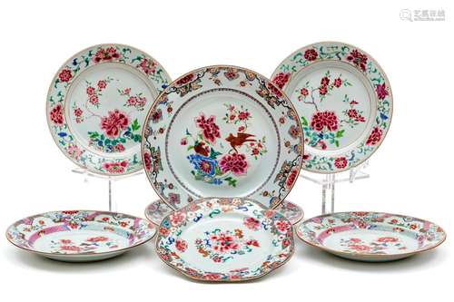 Seven Chinese famille rose plates