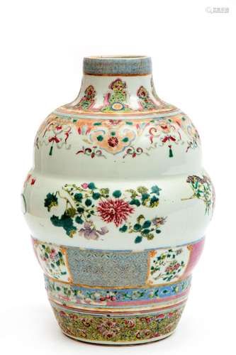 A famille rose floral vase