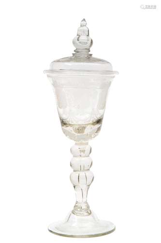 A Dutch engraved 18th century covered goblet glass