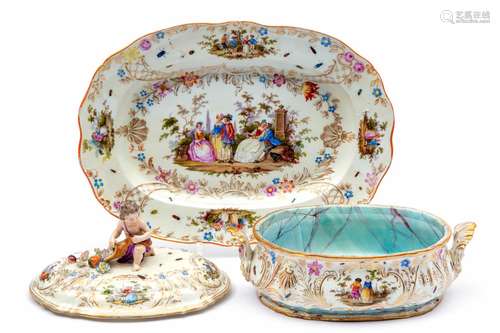 A Meissen 'Watteau' tureen and platter