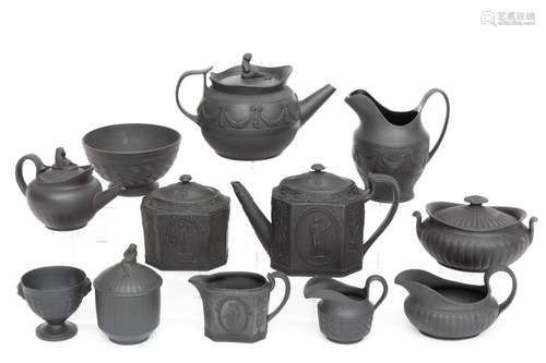 A group of black basalt tea wares