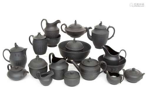 A group of black basalt tea wares