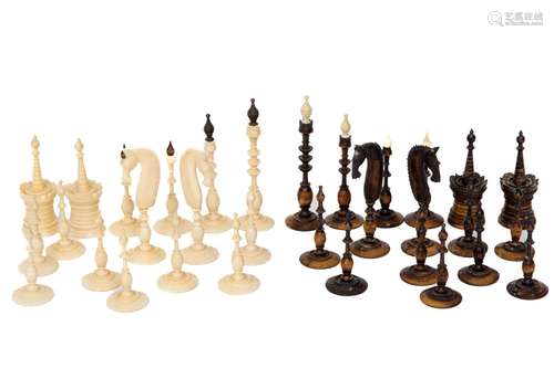 A Dutch bone and wood chess set