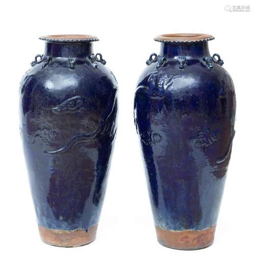 A pair of large blue glaze Martaban jars