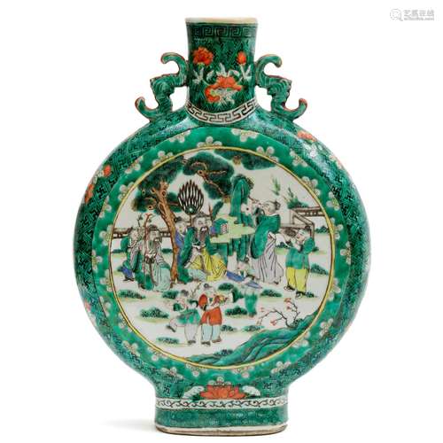 A large famille verte moon flask