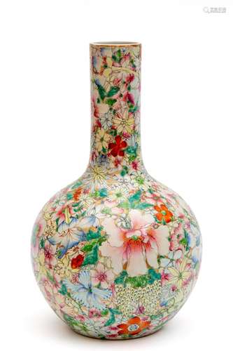 A large famille rose Mille-fleurs bottle vase