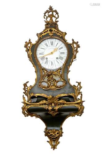 A Louis XV ormolu-mounted green-painted bracket clock