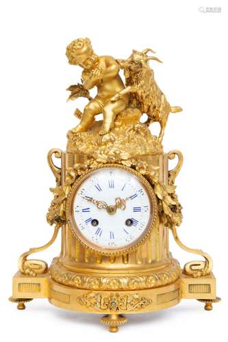 A French ormolu mantle clock, 'pendule borne'