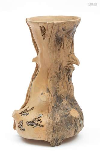 A Yixing pottery tree trunk vase