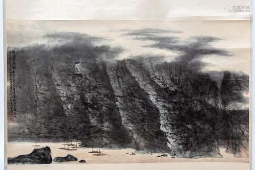 He Huaishuo (1941), a scoll painting of a river gorge