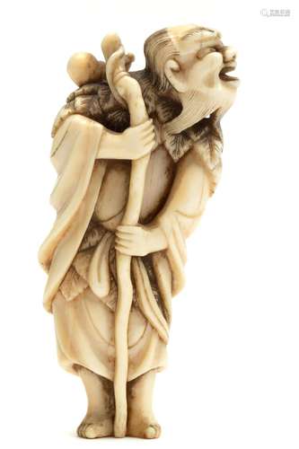 A maritime ivory carved Chokaro Sennin netsuke