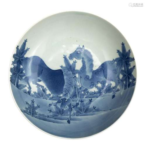 A blue and white Nabeshima ware horse pattern footed bowl