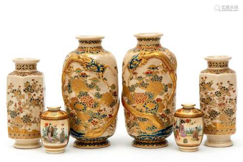 Six small Satsuma ware vases