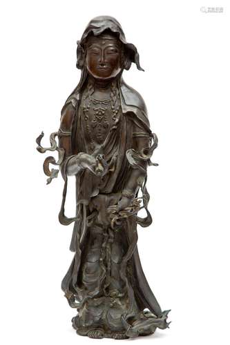 A large bronze Japanse figure of Kannon (Guanyin)