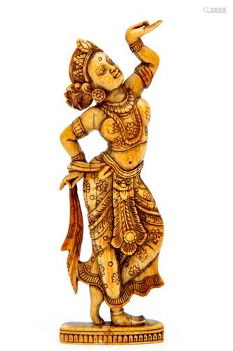 A Burmese ivory carved figure of a dancer