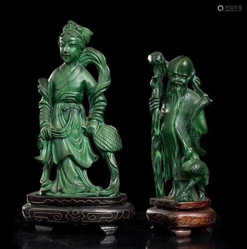 TWO MALACHITE FIGURES China, 20th century