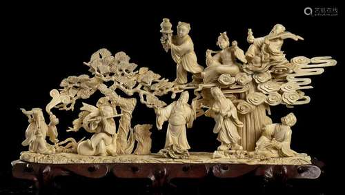 AN IVORY GROUP WITH IMMORTALS China, early 20th century