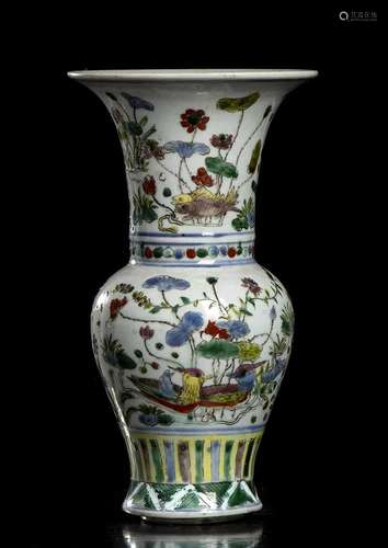 A DOUCAI POLYCHROME DECORATED PORCELAIN BALUSTER VASE