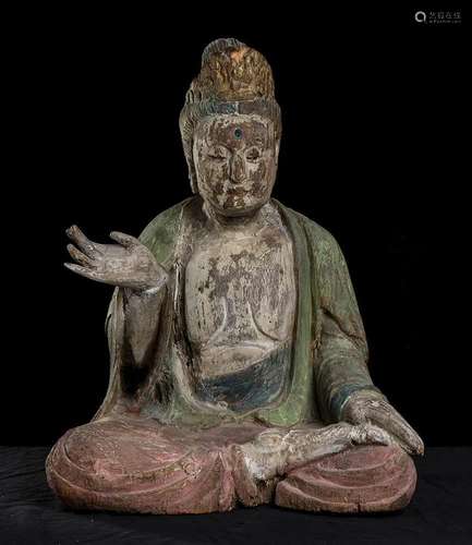 A POLYCHROME WOOD GUANYIN China, 20th century