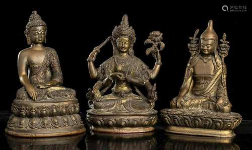 THREE BRONZE SCULPTURES WITH DEITIES Tibet, 20th